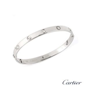 Cartier 18k White Gold Half Diamond Love Bangle Size 16 B6026416