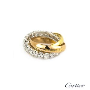 Cartier 18k Three Colour Gold Diamond Set Trinity Ring