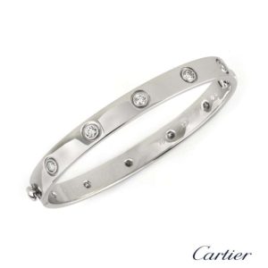 Cartier 18k White Gold Full Diamond Love Bangle Size 16 B6040716