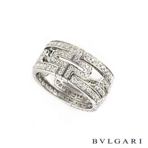 Bvlgari 18k White Gold Diamond Set Parentesi Ring AN854130