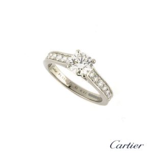 Cartier Round Brilliant Cut Diamond Ring in Platinum 0.82ct F/VVS2