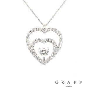 Graff 18k White Gold Diamond Set Heart Pendant 2.29ct