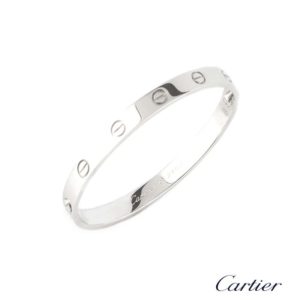 Cartier 18k White Gold Plain Love Bangle Size 16 B6035416
