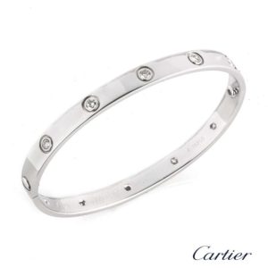 Cartier 18k White Gold Full Diamond Love Bangle Size 19 B6040719