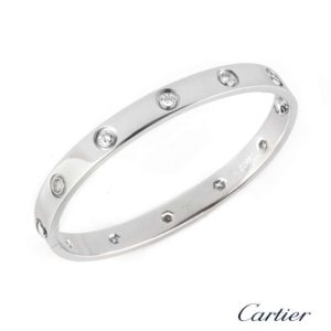 Cartier 18k White Gold Full Diamond Love Bangle Size 16 B6040716