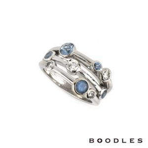 Boodles 18k White Gold Aquamarine and Diamond Raindance Ring B&P