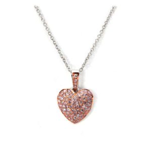 18k White Gold Pink Diamond Set Heart Pendant