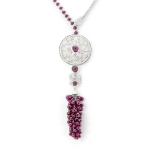 18k White Gold Ruby and Diamond Drop Necklace