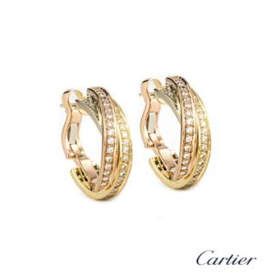Cartier 18k Three Colour Gold Diamond Set Trinity Earrings
