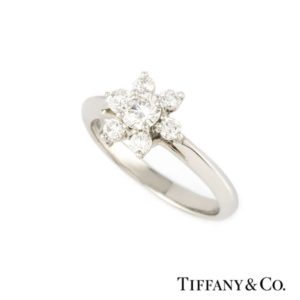 Tiffany & Co. 18k White Gold Diamond Set Flower Ring 0.40ct