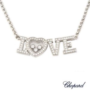 Chopard 18k White Gold Happy Diamonds Love Necklace B&P 81/4875/0-20