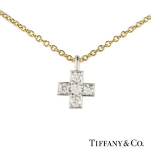 Tiffany & Co Diamond Cross in Platinum & 18k Yellow Gold Chain