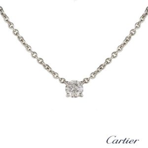 Cartier 18k White Gold Round Brilliant Cut Diamond Necklace B&P 0.92ct F/VVS1