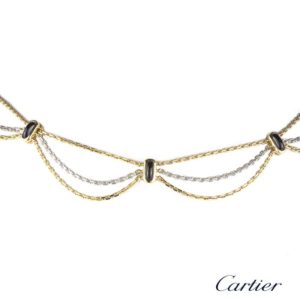 Cartier 18k Yellow and White Gold Triple Strand Garnet Necklace