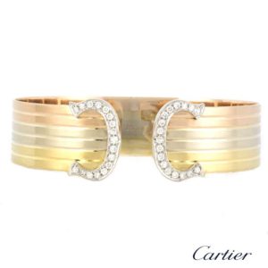 Cartier 18k Three Colour Gold C de Cartier Diamond Set Bangle