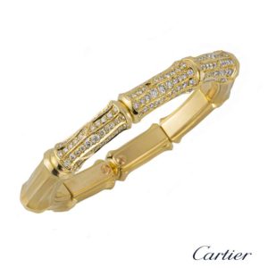 Cartier 18k Yellow Gold Diamond Bamboo Bangle