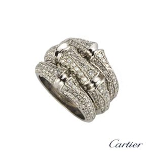 Cartier 18k White Gold Diamond Set Bamboo Ring