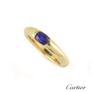 Cartier 18k Yellow Gold Ellipse Oval Cut Sapphire Ring B&P