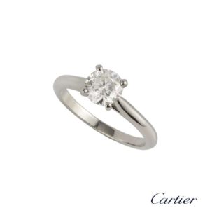 Cartier Round Brilliant Cut Diamond Ring in Platinum 0.91ct G/VVS1 B&P