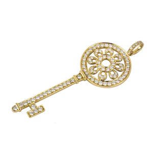 18k Yellow Gold Diamond Set Key Pendant