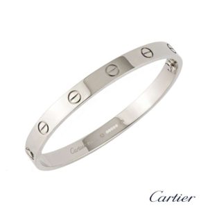 Cartier 18k White Gold Plain Love Bangle Size 17 B6035417