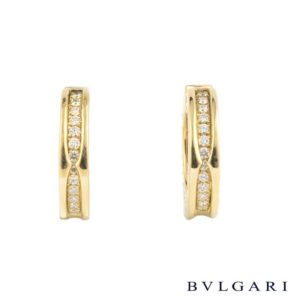 Bvlgari 18k Yellow Gold B.Zero1 Diamond Set Hoop Earrings