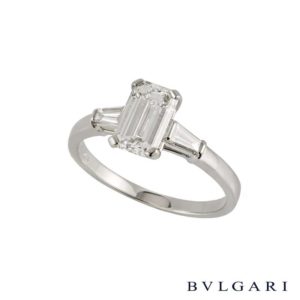 Bvlgari Emerald Cut Diamond Griffe Ring in Platinum 1.55ct G/VS1 B&P