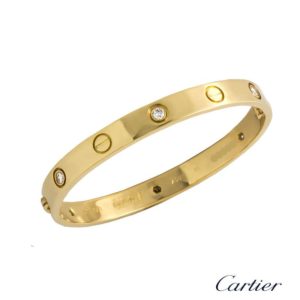 Cartier 18k Yellow Gold Half Diamond Love Bangle Size 16 B6035916