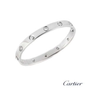 Cartier 18k White Gold Full Diamond Love Bangle Size 16 B6040716