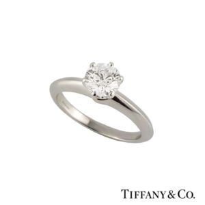 Tiffany & Co. Round Brilliant Cut Diamond Ring in Platinum 0.90ct F/VVS1 B&P