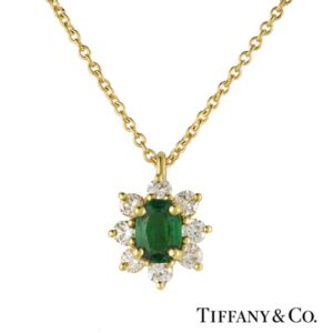 Tiffany & Co. 18k Yellow Gold Diamond and Emerald Flower Pendant