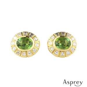 Asprey 18k Yellow Gold Diamond and Peridot Cufflinks