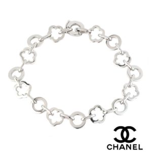 Chanel 18k White Gold Floral Link Bracelet