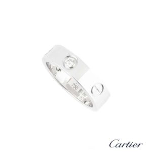 Cartier 18k White Gold Half Diamond Love Ring Size 56 B&P B4032500