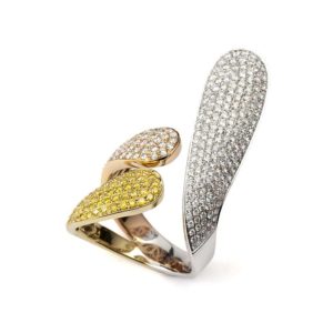 18k Three Colour Gold Diamond and Yellow Sapphire Dress Ring