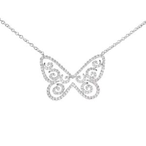 18k White Gold Diamond Set Butterfly Necklace 1.38ct
