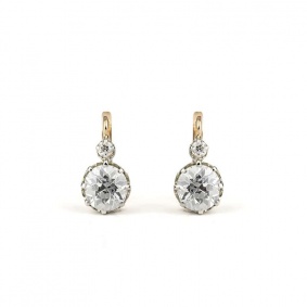 18ct Rose Gold Old Cut Diamond Drop Earrings