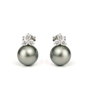 18ct White Gold Tahitian Pearl and 0.50ct Total Diamond Earrings