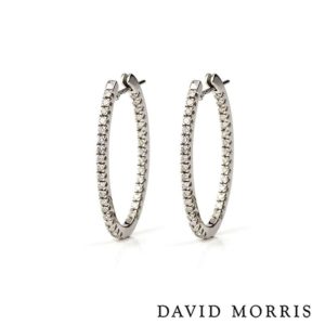 David Morris 18ct White Gold Diamond Oval Hoop Earrings