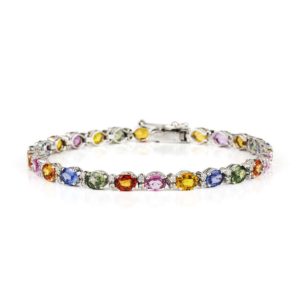18ct White Gold Multi Coloured Sapphire Line Bracelet
