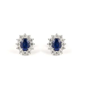 18ct White Gold Sapphire and Diamond Cluster Earrings