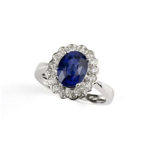 18k White Gold Sapphire and Diamond Cluster Ring 0.55ct Total