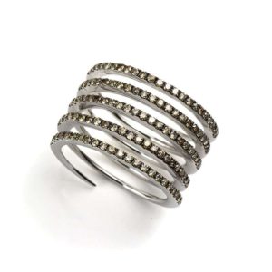 18k White Gold Natural Brown Diamond Spiral Ring