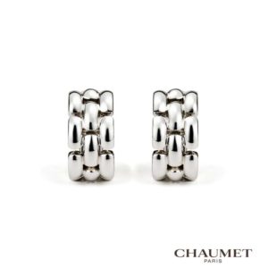 Chaumet 18k White Gold Brick Design Clip Earrings