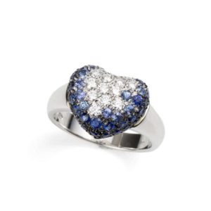 18k White Gold Sapphire and Diamond Heart Ring