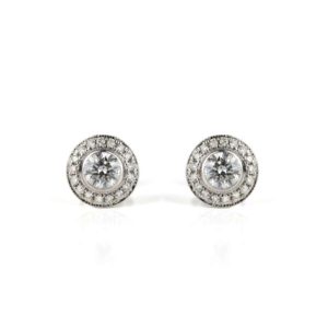 18k White Gold Round Brilliant Cut Diamond Cluster Earrings 0.75ct Total