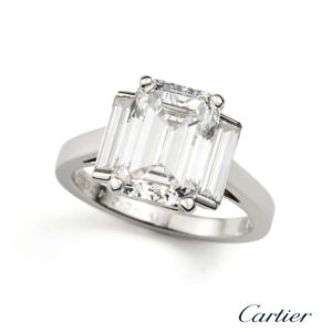 Cartier Platinum Emerald Cut Diamond Ring 3.36ct F/VS1