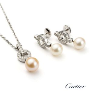 Cartier 18k White Gold Himalia Pearl and Diamond Suite