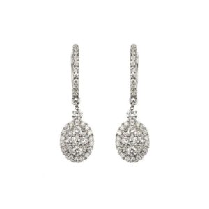 18k White Gold Diamond Oval Cluster Drop Earrings 0.73ct Total