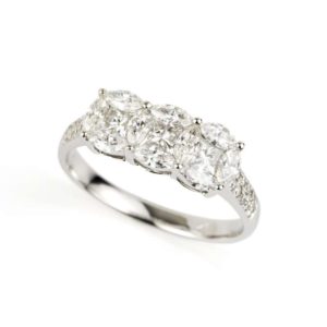 18k White Gold Diamond 3 Cluster Ring 1.22ct Total